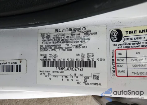 2010 Ford Fusion Sel z USA, uszkodzony, nr VIN 3FAHP0JAXAR327423